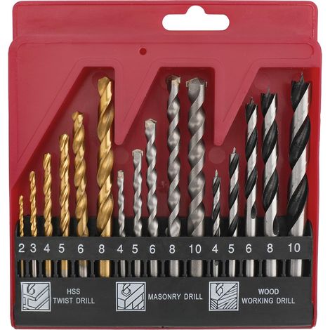 JSSEVN - 16-Piece Bit and Drill Bit Set – Metal Drill Bits, Wood Drill Bits, Masonry Drill Bits, Milling Cutter and Screwdriver Bits – Storage Box Included