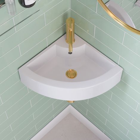 Corner Cloakroom Basin, DeerValley Bathroom Corner Sink, Triangular Wall Hung Ceramic Wash Basin for Bathroom and Toilets - 46 x 33 x 13cm (1/5)