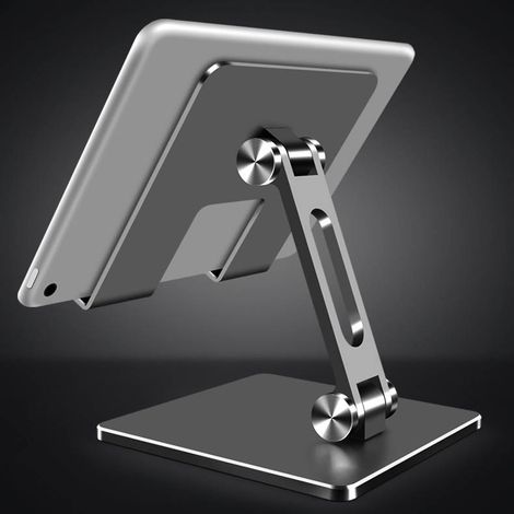Support pour tablette multi-angles réglable, pliable et stable, en alliage d'aluminium, idéal pour la maison, le bureau et les voyages (MT134, gris). (1/5)