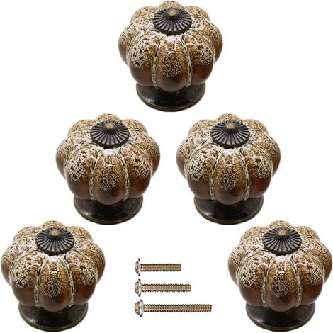 Lot de 5 poignées citrouille en céramique, boutons d'armoire, style vintage avec vis, convient pour cuisine, armoires, salle de bain, tiroirs de commo (1/5)