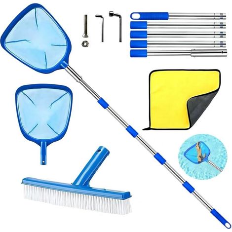 Kit Nettoyage Piscine, Epuisette Piscine Manche Telescopique 225cm, Maille Extra Fine, Brosse et chiffon de nettoyage (1/5)