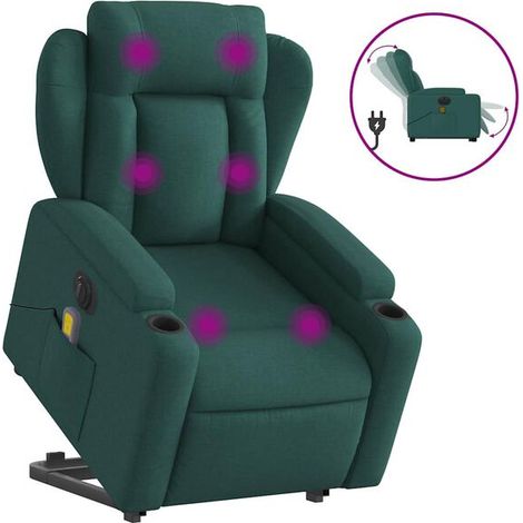 Chaise longue électrique avec massage intégré – Réglage inclinable, tissu velouté vert foncé, confort ergonomique et relaxation profonde (1/5)