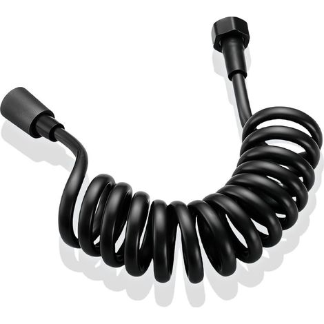 Flexible de Douche, Tuyau de Douche Rétractable 300cm Noir, Flexible de Douche en Mousse avec Bouchon, Tuyau à Ressort Télescopique pour Douchette, WC et Bidet, Installation Facile et Rapide (1/5)