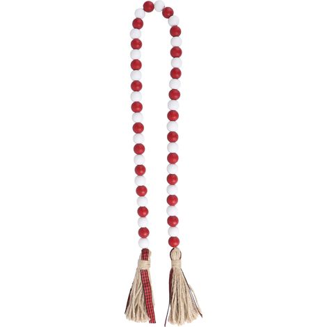 en perles de bois rouge et cordon de chanvre Décoration
