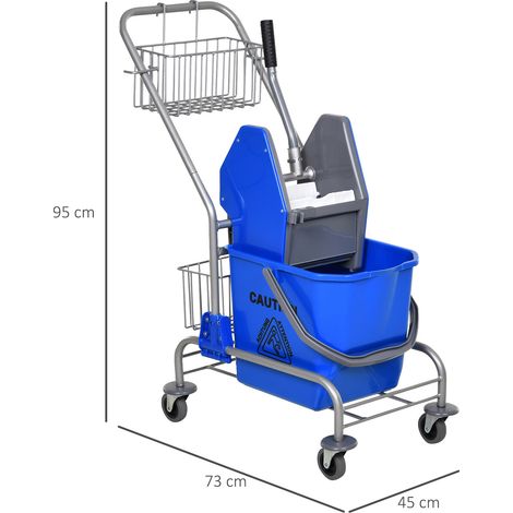 Chariot de nettoyage professionnel avec seau à franges de 26 litres, essoreuse et panier en filet (bleu) (1/5)