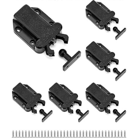 Verrou à pression, verrou à ouverture par simple pression avec fonction d'ouverture automatique, verrou pour armoire, verrou à pression pour armoire, tiroir, lot de 6, noir
