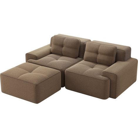Modulares Ecksofa aus Stoff in Samtoptik, braun mit Ottomane (1/5)