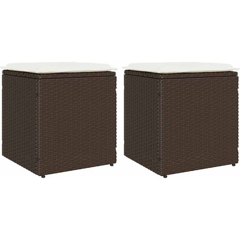 Gartenhocker mit Kissen 2 Stk. Braun 40x40x43 cm Poly Rattan