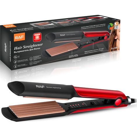 Lisseur à cheveux (rouge) conforme aux normes européennes, à ions négatifs, pour usage domestique, pour un lissage volumisant des racines. (1/5)