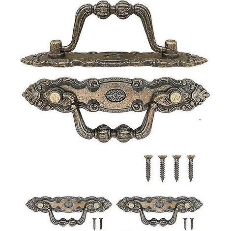 poignées de meubles antiques pliables, poignées de tiroir, poignées de cuisine, poignées en fer, poignées pour commodes, armoires, commodes, design vintage en bronze antique 10,5 x 2 cm (1/5)