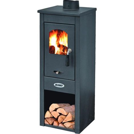 Prity – Poêle à bois compact 5,2 kW – Foyer réfractaire 3 cm – Verre céramique – Connexion tube 12 cm – Dimensions 36,5 x 33 x 94 cm