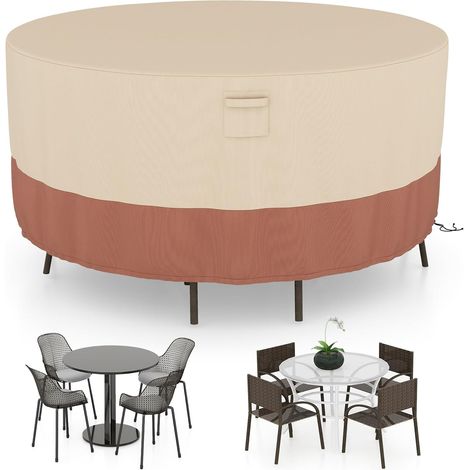 COSTWAY Copertura per Mobili da Giardino Rotonda da 158/183/213 CM, Copertura per Tavolo e Sedie da Esterno con Ventilazione, Fibbie e Coulisse, Impermeabile (S, Beige) (1/4)