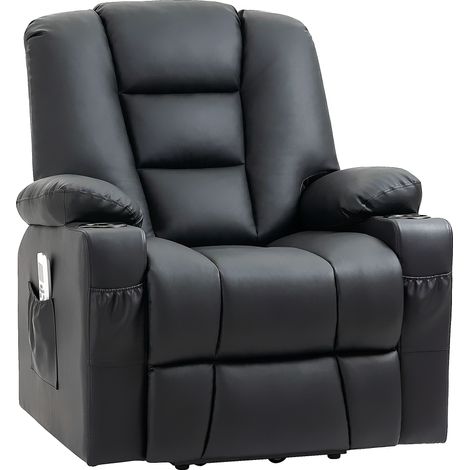 Fauteuil relax électrique avec fonction massage, port USB, simili cuir, assistance au lever, jusqu'à 150 kg, 90x98x102 cm, noir (1/5)