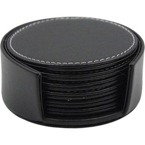 Lot de 6 sous-verres en cuir noir avec support pour boissons, protection de table (1/4)