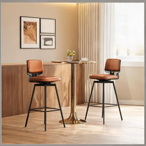 Tabouret de bar en simili cuir marron pivotant 360° avec dossier (1/5)