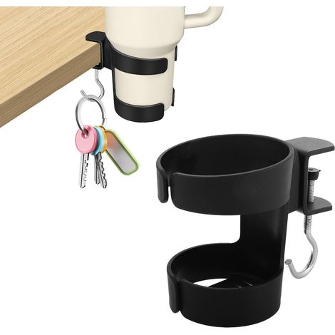 Porte-gobelet de bureau 2 pièces, porte-gobelet à café réglable, porte-gobelet de bureau avec crochet pour la maison et le bureau, noir