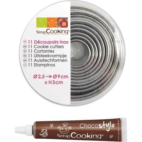 11 emporte-pièces ronds en inox + 1 Stylo chocolat