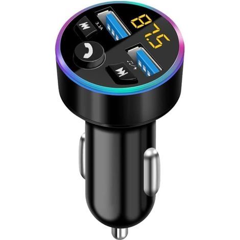 Trasmettitore FM Bluetooth per auto, adattatore Bluetooth QC3.0 e LED per auto, trasmettitore Bluetooth per auto con due porte USB, chiamate in vivavoce, lettore musicale. (1/5)