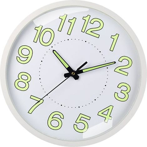 Horloge murale silencieuse à quartz en plastique, lumineuse et discrète, pour salon ou chambre, 30 cm (12 pouces), cadre blanc (1/5)