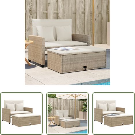 2-Sitzer - Gartensofa mit Kissen 2-Sitzer Beige Poly Rattan (1/5)