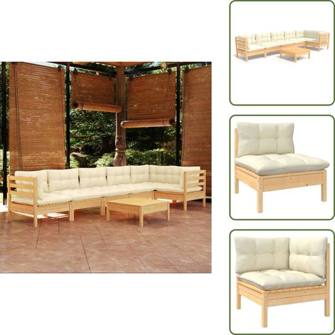 Salon de jardin 7 pcs avec coussins crème bois de pin - Ensemble Salon De Jardin - Salon De Jardin En Bois - Mobilier De Jardin - Meubles De Terrasse - Set Salon De Jardin (1/5)