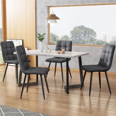 Table à manger - Ensemble 4 chaises - Design compact - Gris - MDF - Pieds noirs (1/5)