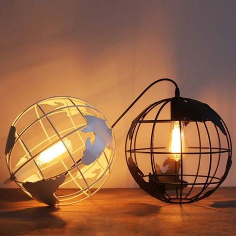 Suspension Vintage Industrielle Globe Lampe de Plafond Luminaire en Boule Métal Diamètre 20cm – Noir (1/5)