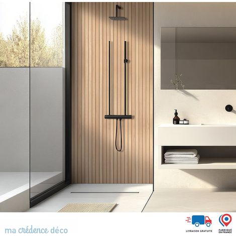 Panneau de douche : Tasseaux bois chêne 3 - Couleur Beige ivoire - Alu composite - 90 - 245 (1/3)