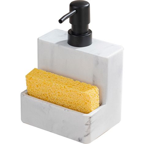 Distributeur de Savon avec Porte-éponge, Aspect marbre Blanc (1/5)