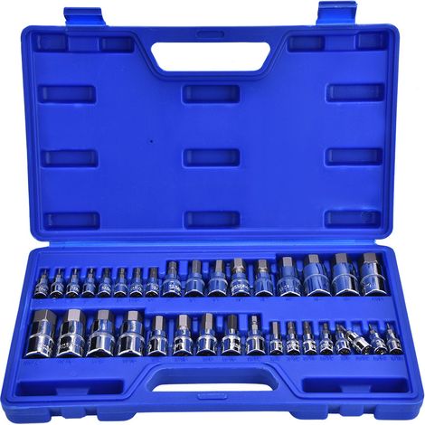 Kit de 34 clés Allen, douilles hexagonales et embouts de 1/4", 3/8" et 1/2" pouces. (1/5)