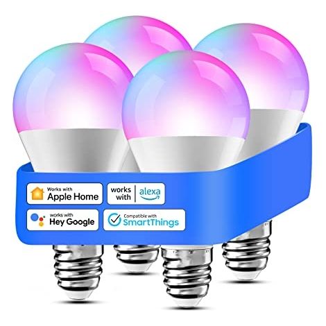 AMPOULE LED CONNECTÉE, LOT DE 4 AMPOULE E27 WIFI COMPATIBLE AVEC APPLE HOMEKIT, ALEXA ET GOOGLE HOME, RGBCW AMPOULE INTELLIGENTE