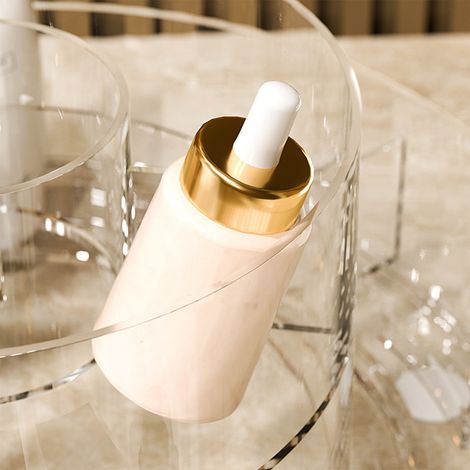 Drehbare Kosmetikbox aus transparentem PET, elegant und leicht, hochwertiges Design, mit Schirmhaken und Schmuckaufbewahrung (1/5)
