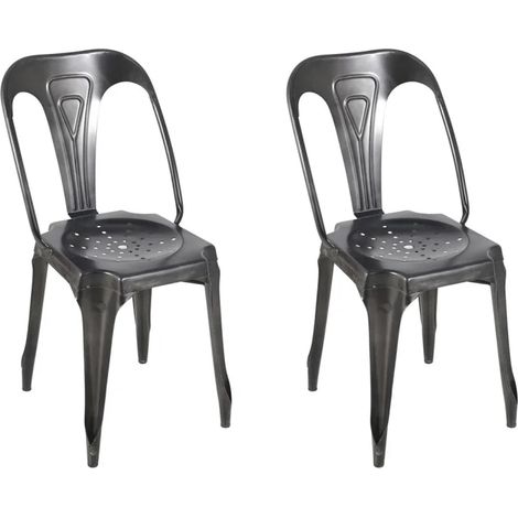 Lot 2 chaises vintage en métal gris vieilli style industriel - METALICA (1/5)