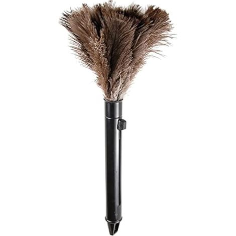 Plumeau d'autruche, Mini plumeau à main lavable et réutilisable avec manche en plastique rétractable, Outils de nettoyage lavables pour livres, clavier, bureau, maison, 41 cm (1/5)