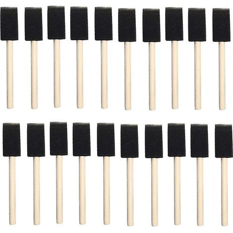 25pcs éponges en mousse peinture manche en bois pinceau flexible Poly mousse pinceau biseauté pour acryliques teintures vernis artisanat Art 1 pouce (1/4)