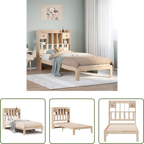Sommier à lattes - Lit bibliothèque sans matelas 90x200 cm bois de pin massif (1/5)