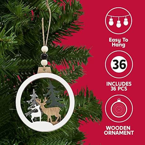 Lot de 6 décorations de Noël en bois représentant des rennes à suspendre, pour l'intérieur et l'extérieur, décorations de fête, décorations pour sapin, événements et Noël. (1/4)