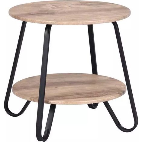 Tavolino Tavolo Moderno Design Rotondo Struttura Nera Piano Tortora Salvaspazio