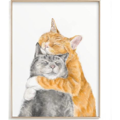 Art Print Chat - Aquarelle Chat Orange Et Gris - Décoration Murale Pour Amoureux Des Chats - Format 30 x 40 cm - 1 Pièce (1/5)