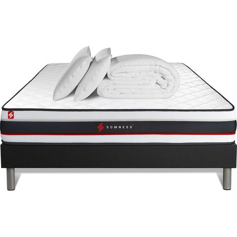 Komplettpaket Bett - Matratze 140x190 cm + Boxspringbett mit Lattenrost (im Set) + 2 Kopfkissen + Bettdecke - Form (1/5)