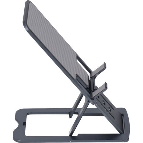 Support de téléphone ergonomique pliable et portable avec réglage sur 7 angles, base en silicone et alliage d'aluminium, gris. (1/5)