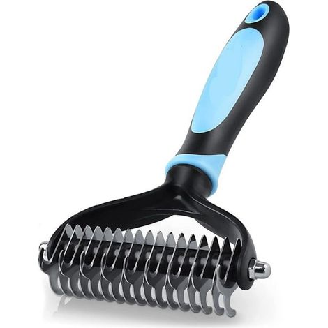 Brosse Chiens et Chats - Peigne de Toilettage, Enlève le sous-poil et les feutres - bleu (1/4)
