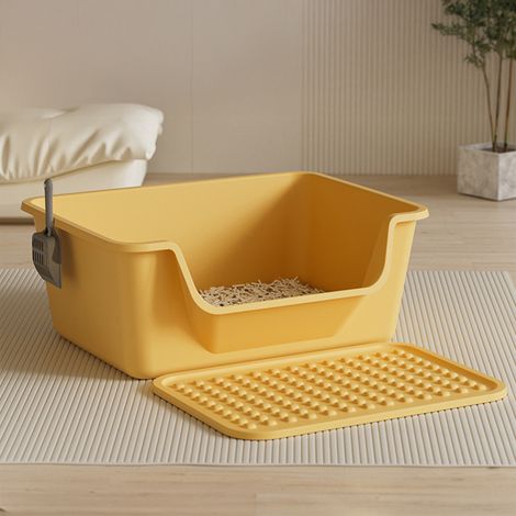 Yellow Splash-proof Semi-enclosed Open Cat Litter Box 50cm W x 37cm D x 20.5cm H (1/5)
