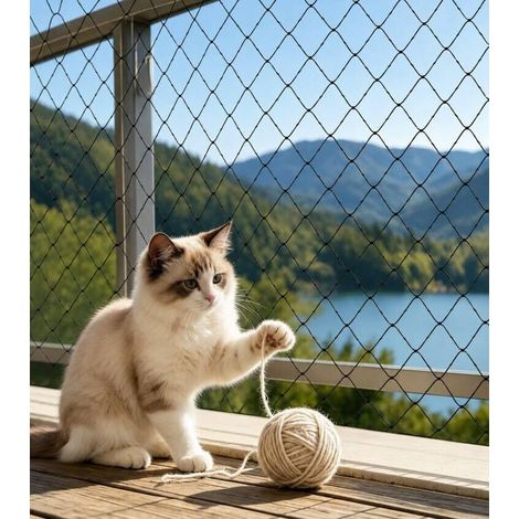 Filet Chat Balcon 3x10 m Renforcé – Sans Perçage, Crochets (1/5)