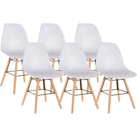 Hobag – Lot de 6 chaises scandinaves blanches – Structure en hêtre – Assise en polypropylène – Dimensions L53 x W46 x H80 cm – Hauteur d'assise 46 cm