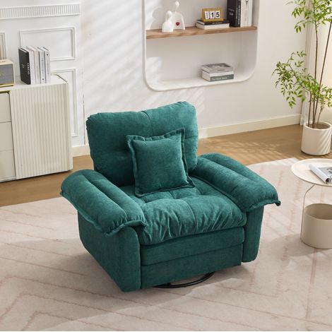 Poltrona girevole oversize in chenille verde OKMYHOME (1/5)