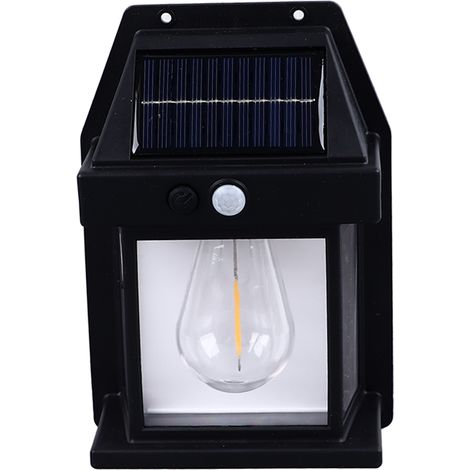 Applique murale solaire extérieure en tungstène 1800 mAh, étanche, à détecteur de mouvement, pour la décoration de jardin (noire). (1/5)