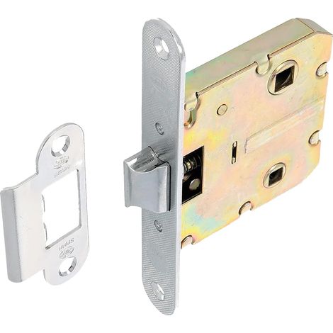 Amig - Modele 2000 Serrure d'entree unifiee de 50 mm pour portes en bois de passage aux salles de bains, cuisines ou chambres - fermeture encastree en acier nickele - tetiere a bouts ronds (1/5)