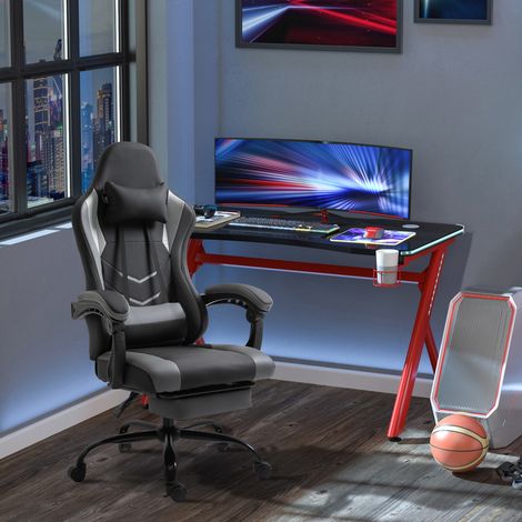 Silla de oficina gaming ajustable con reposacabezas, cojín lumbar y reposapiés negro HAVRYA (1/5)