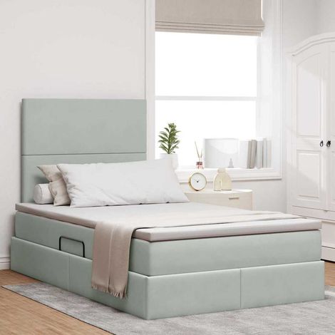 Bett mit Stauraum und LED mit LED Hellgrau 120 x 200 cm Samt